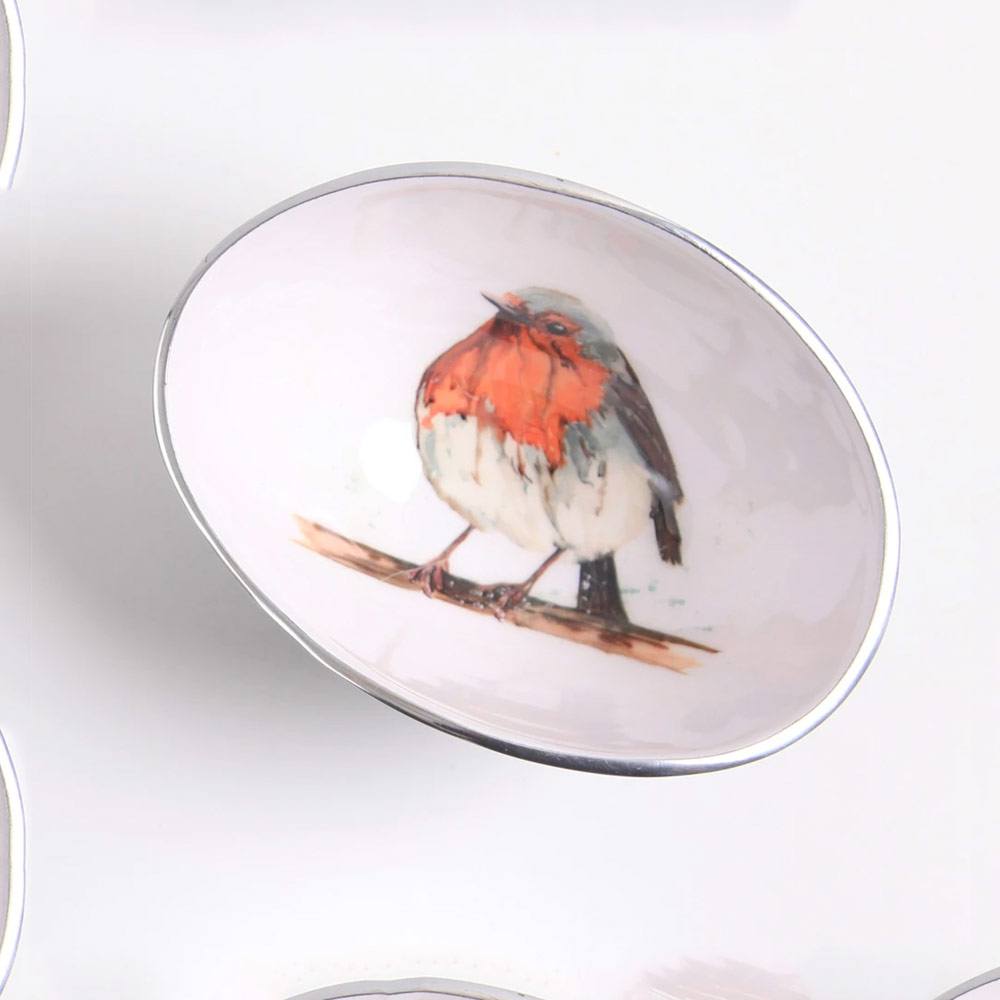 Small Oval Bowl With Robin painting